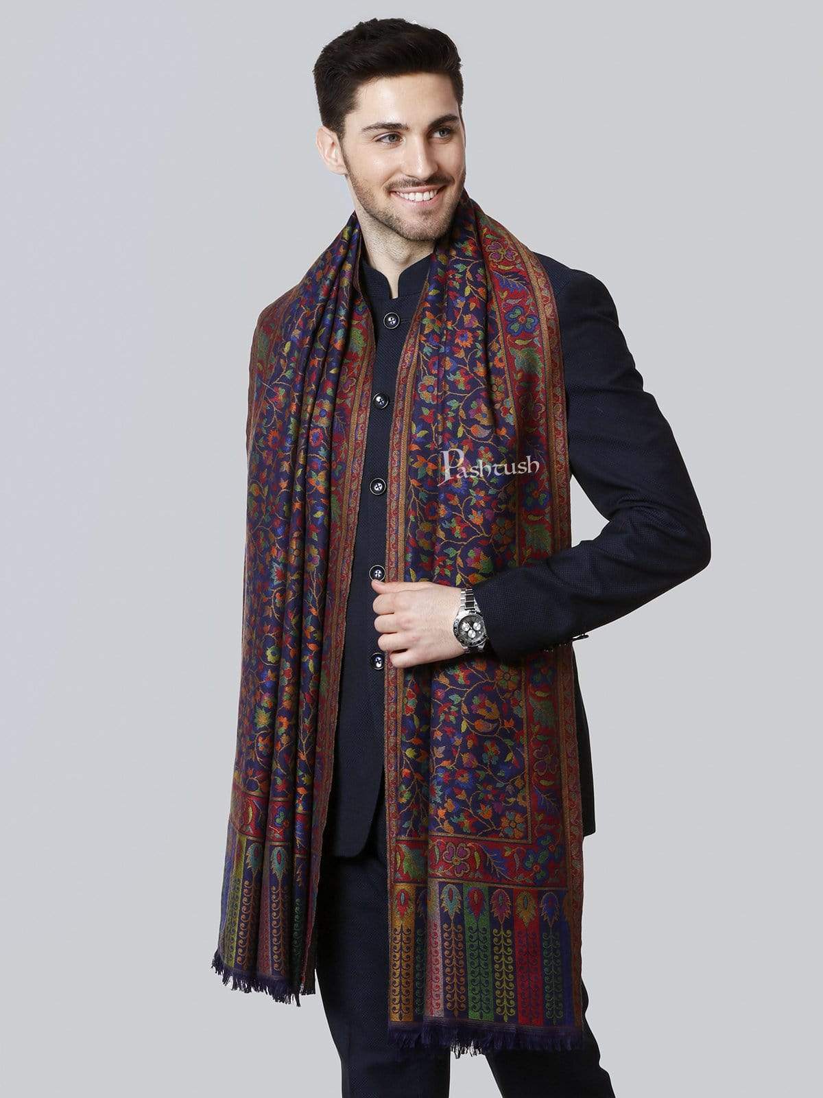 Pashtush India 100x200 Pashtush Mens Kaani Stole, Faux Pashmina, Soft and Warm, Multi coloured
