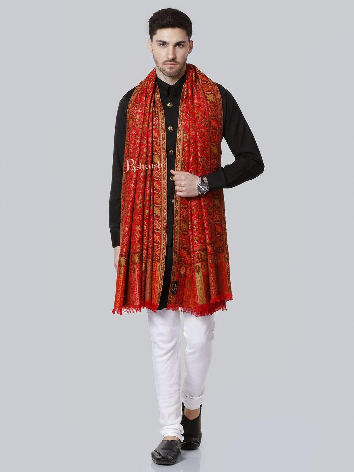 Pashtush India 100x200 Pashtush Mens Kaani Stole, Faux Pashmina Stole, Soft and Warm (Red)