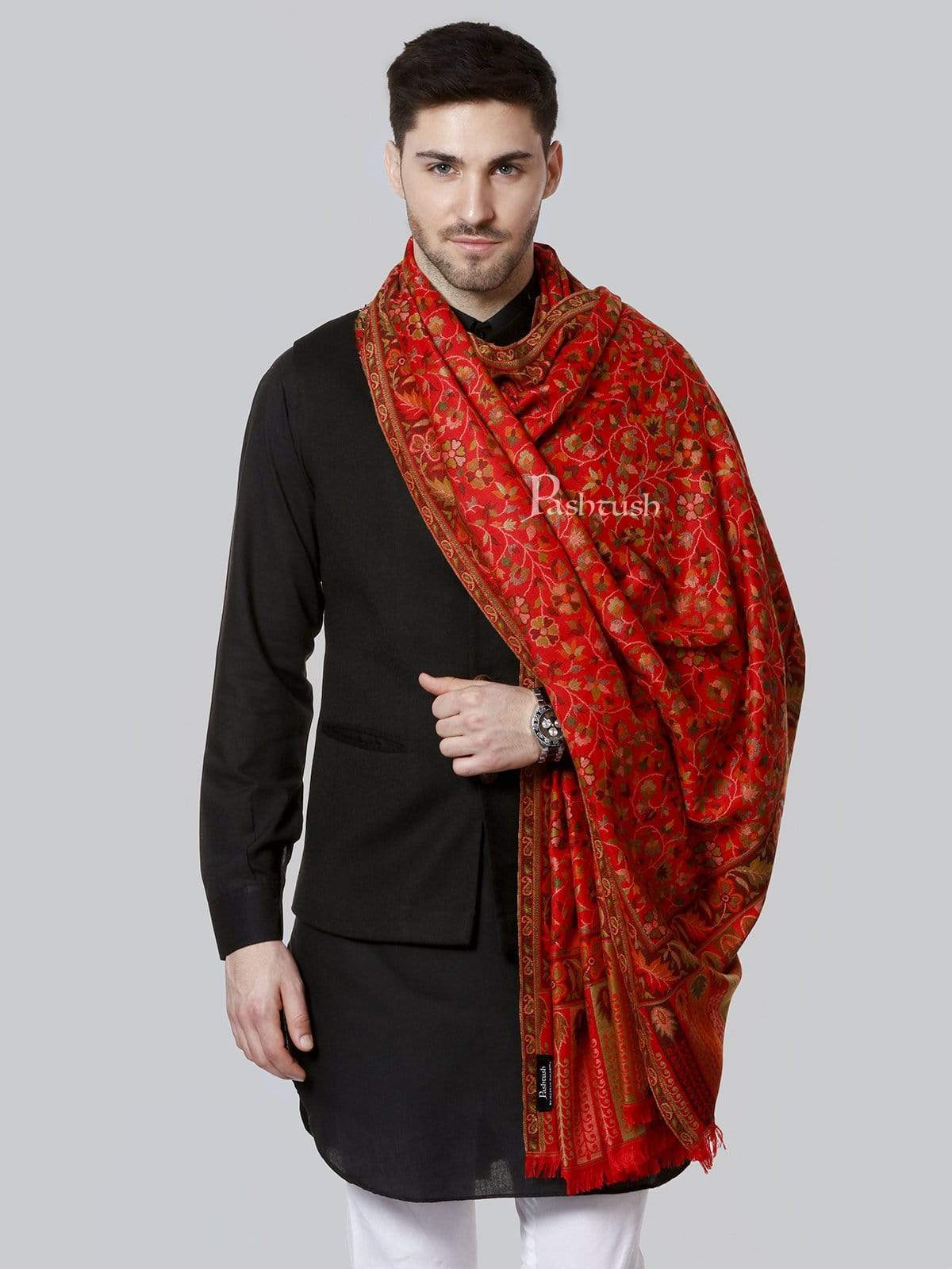 Pashtush India 100x200 Pashtush Mens Kaani Stole, Faux Pashmina Stole, Soft and Warm (Red)