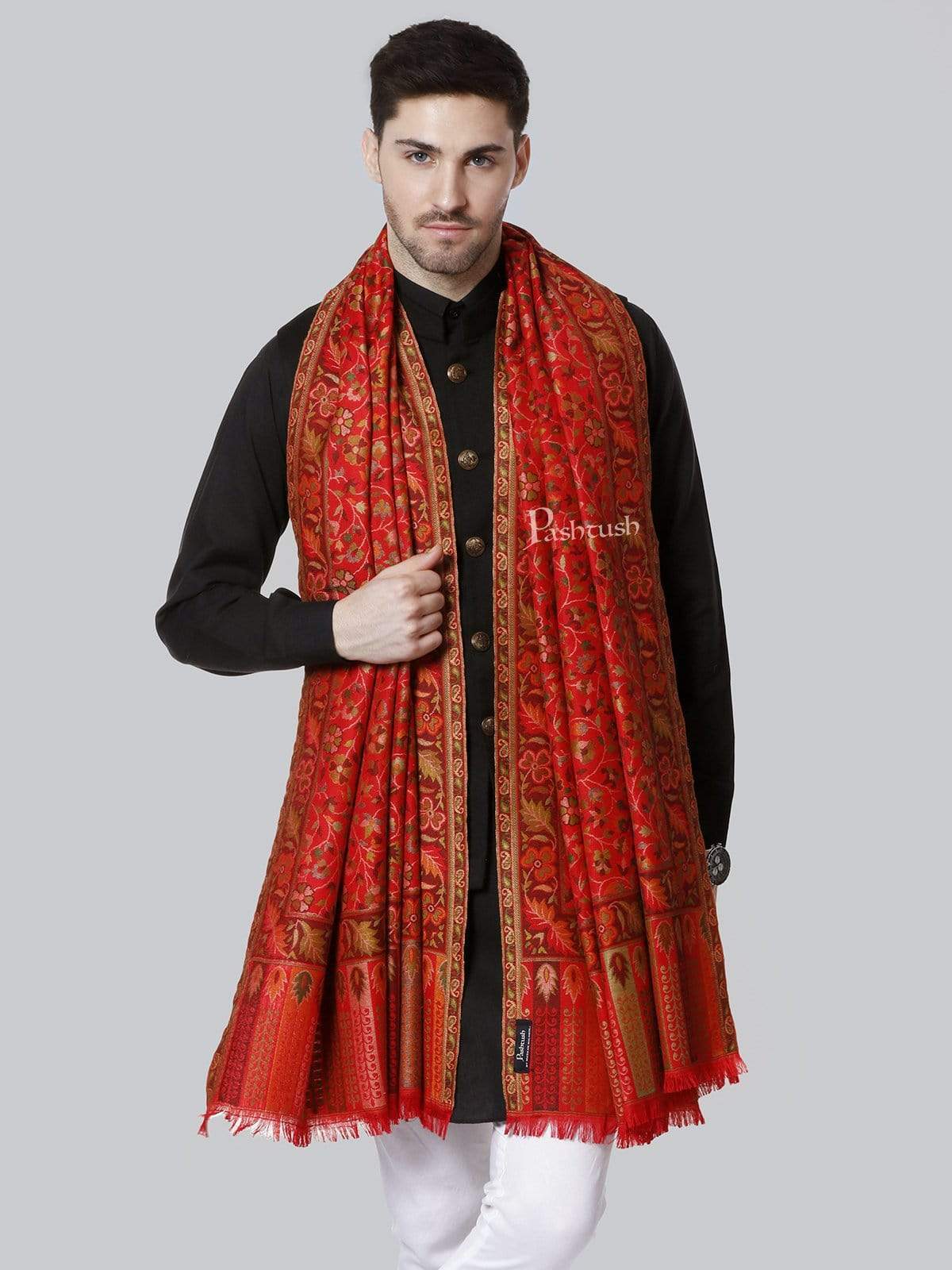 Pashtush India 100x200 Pashtush Mens Kaani Stole, Faux Pashmina Stole, Soft and Warm (Red)