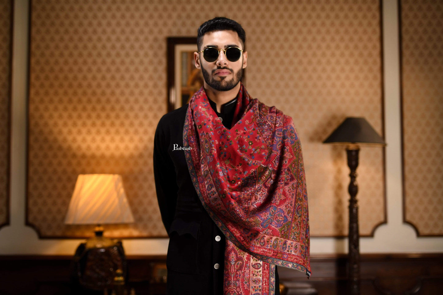 Pashtush India 100x200 Pashtush Mens Kaani Stole, Pure Wool, with Metallic Zari Weave