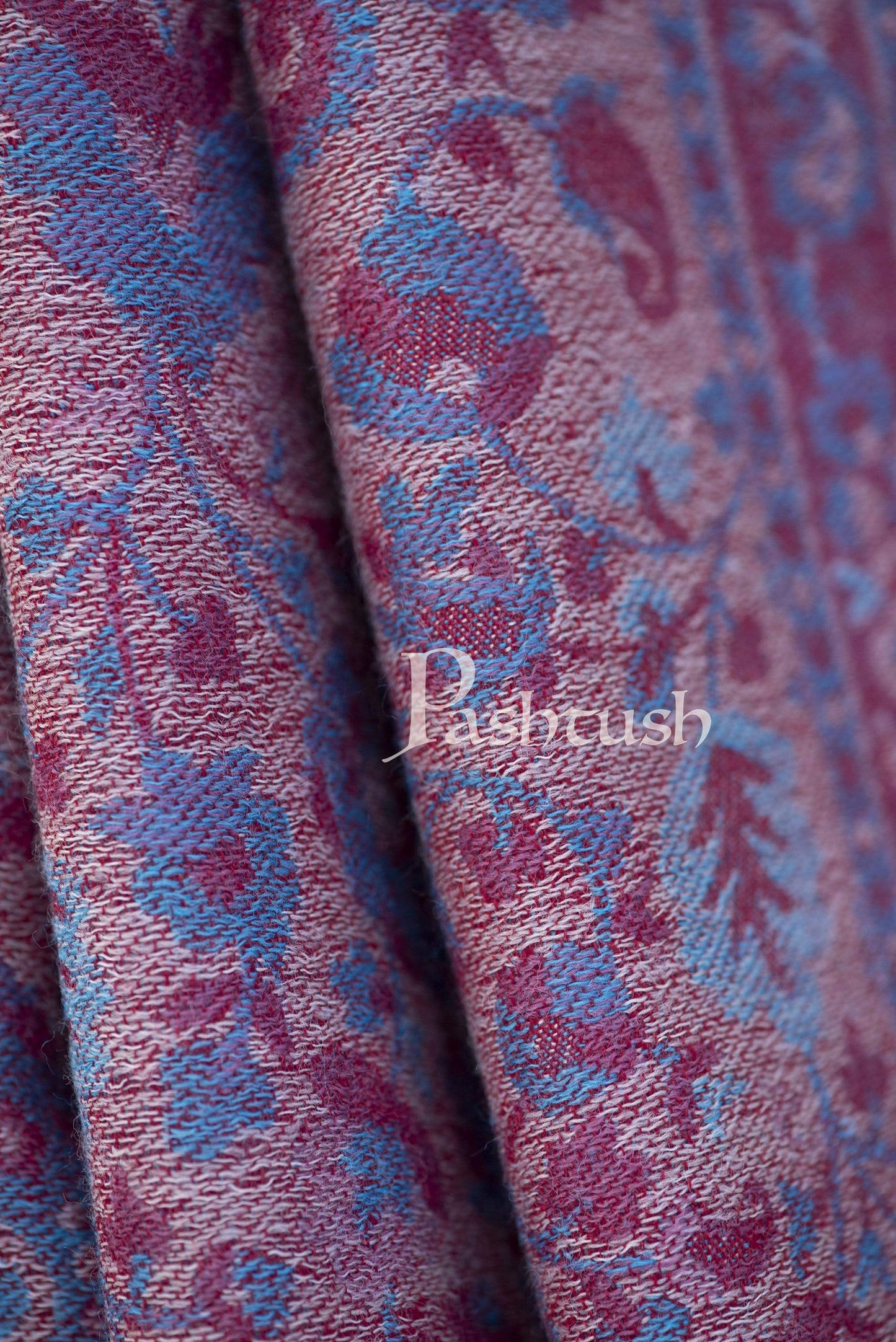 Pashtush India 70x200 Pashtush Mens Kaani Weave Stole, Fine Wool, Reversible, Azure