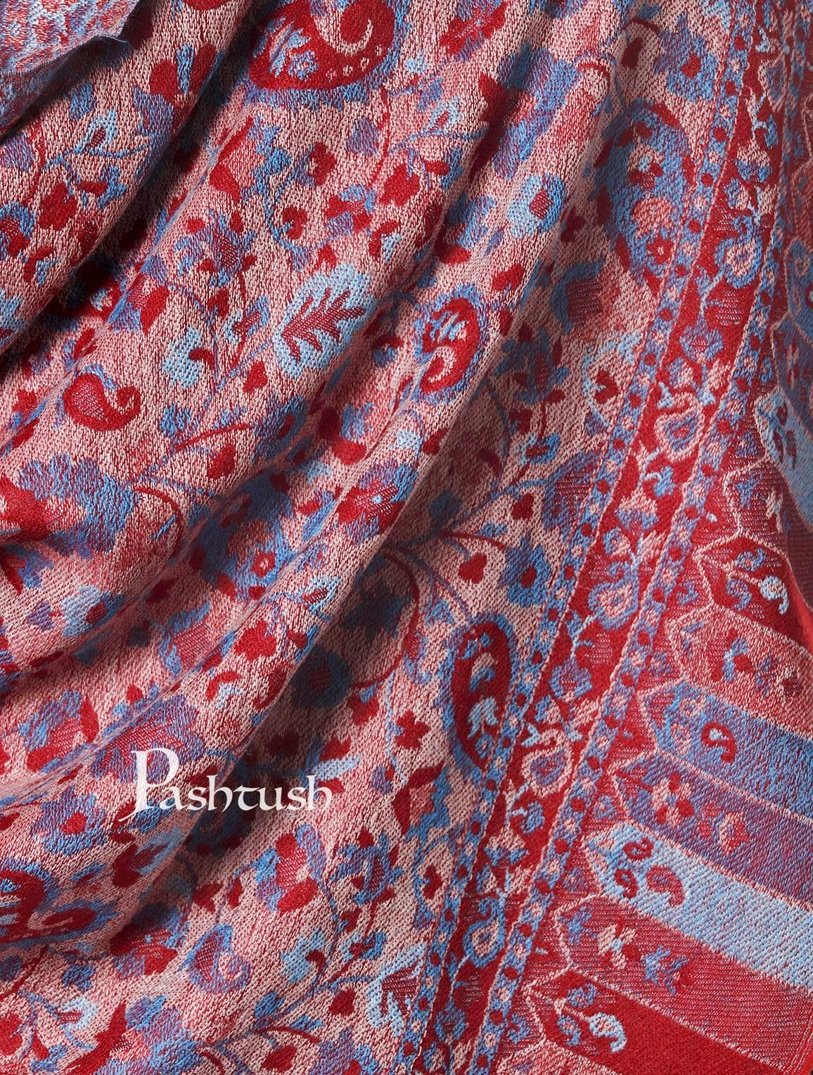 Pashtush India 70x200 Pashtush Mens Kaani Weave Stole, Fine Wool, Reversible, Azure