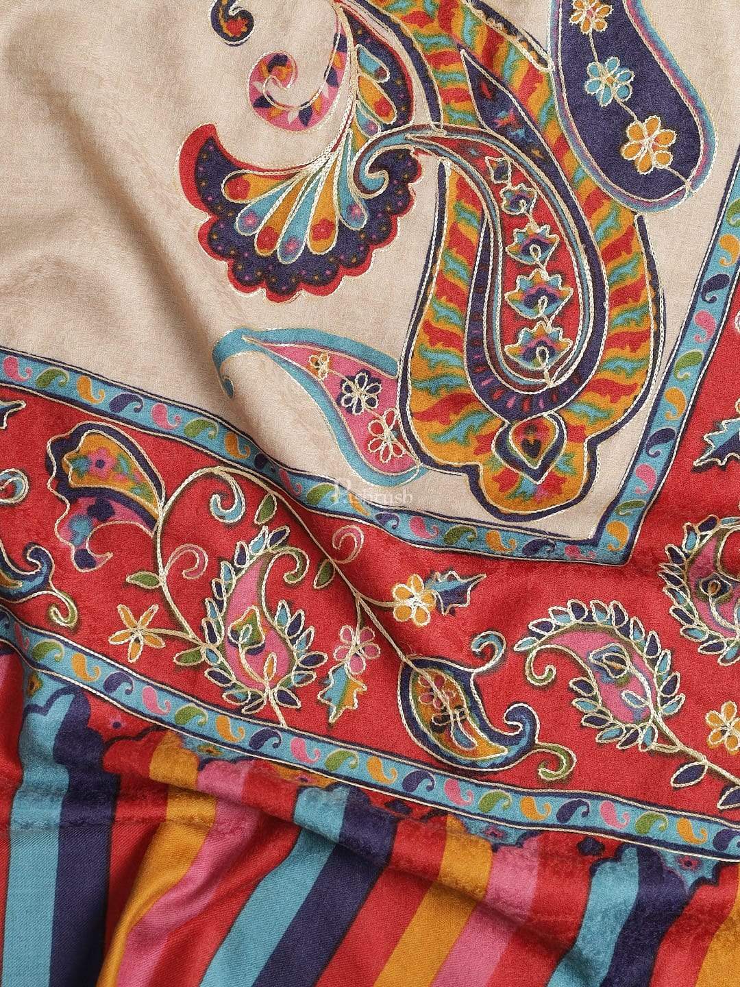 Pashtush India 114x228 Pashtush Mens Kalamkari Embroidery Shawl, Fine Wool Shawls, Medium