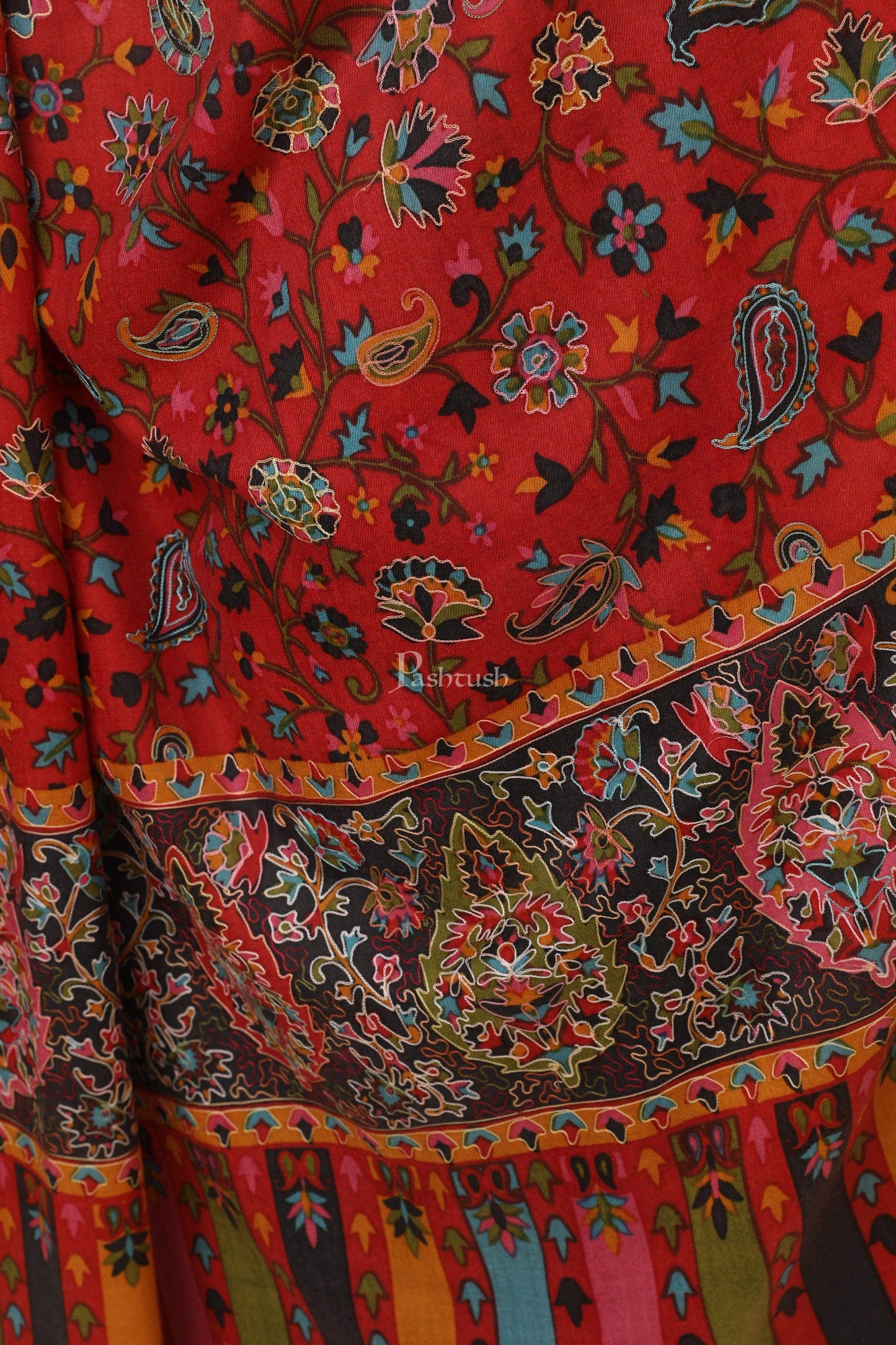 Pashtush India 114x228 Pashtush Mens Kalamkari Embroidery Shawl, Gents Fine Wool Shawls, Medium
