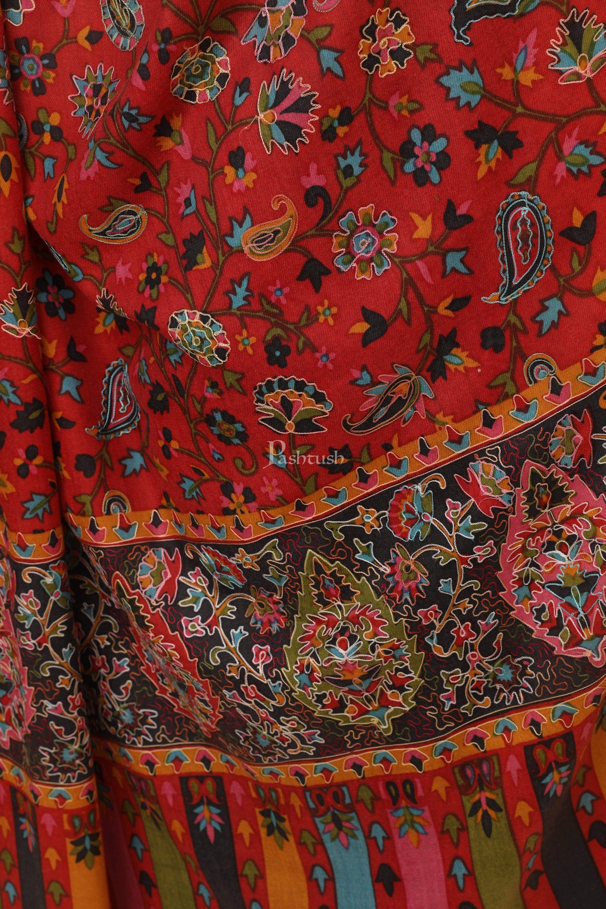 Pashtush India 114x228 Pashtush Mens Kalamkari Embroidery Shawl, Gents Fine Wool Shawls, Medium