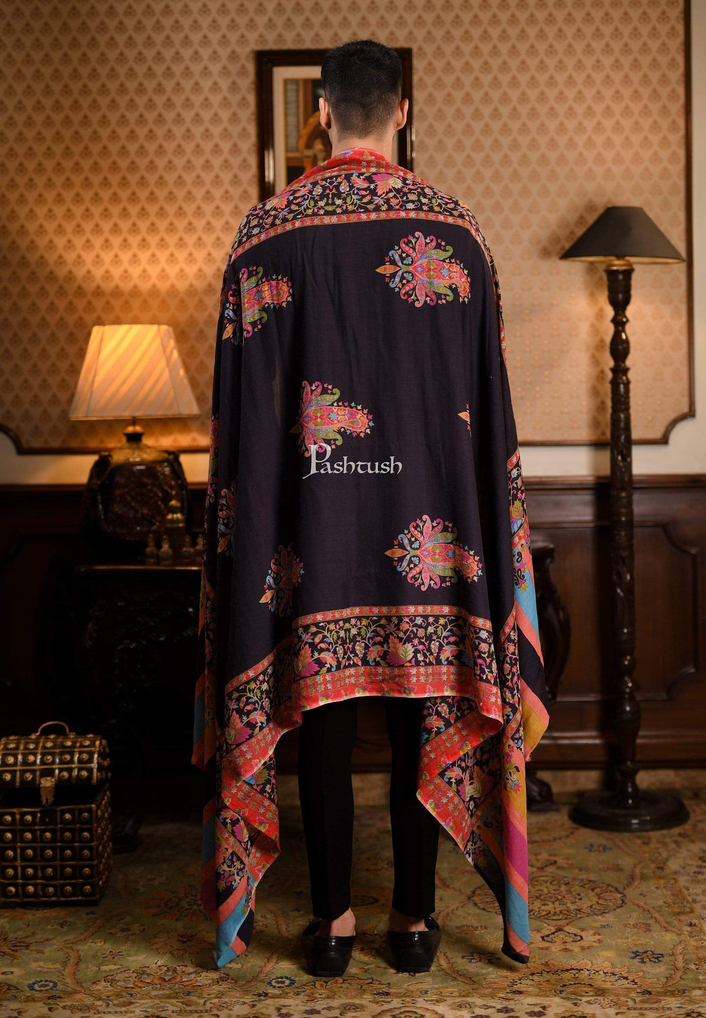 Pashtush India 114x228 Pashtush Mens Kalamkari Printed Shawl, Medium, Soft and Warm