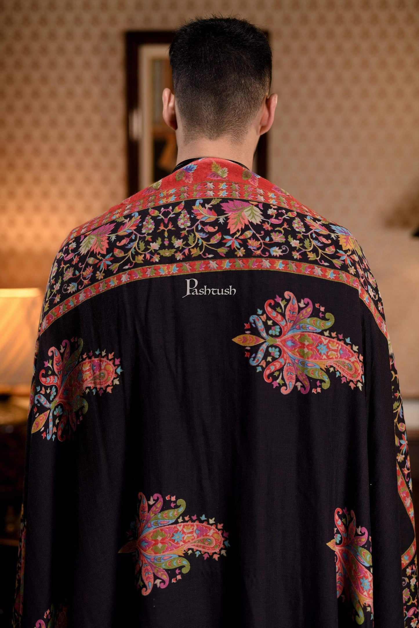 Pashtush India 114x228 Pashtush Mens Kalamkari Printed Shawl, Medium, Soft and Warm
