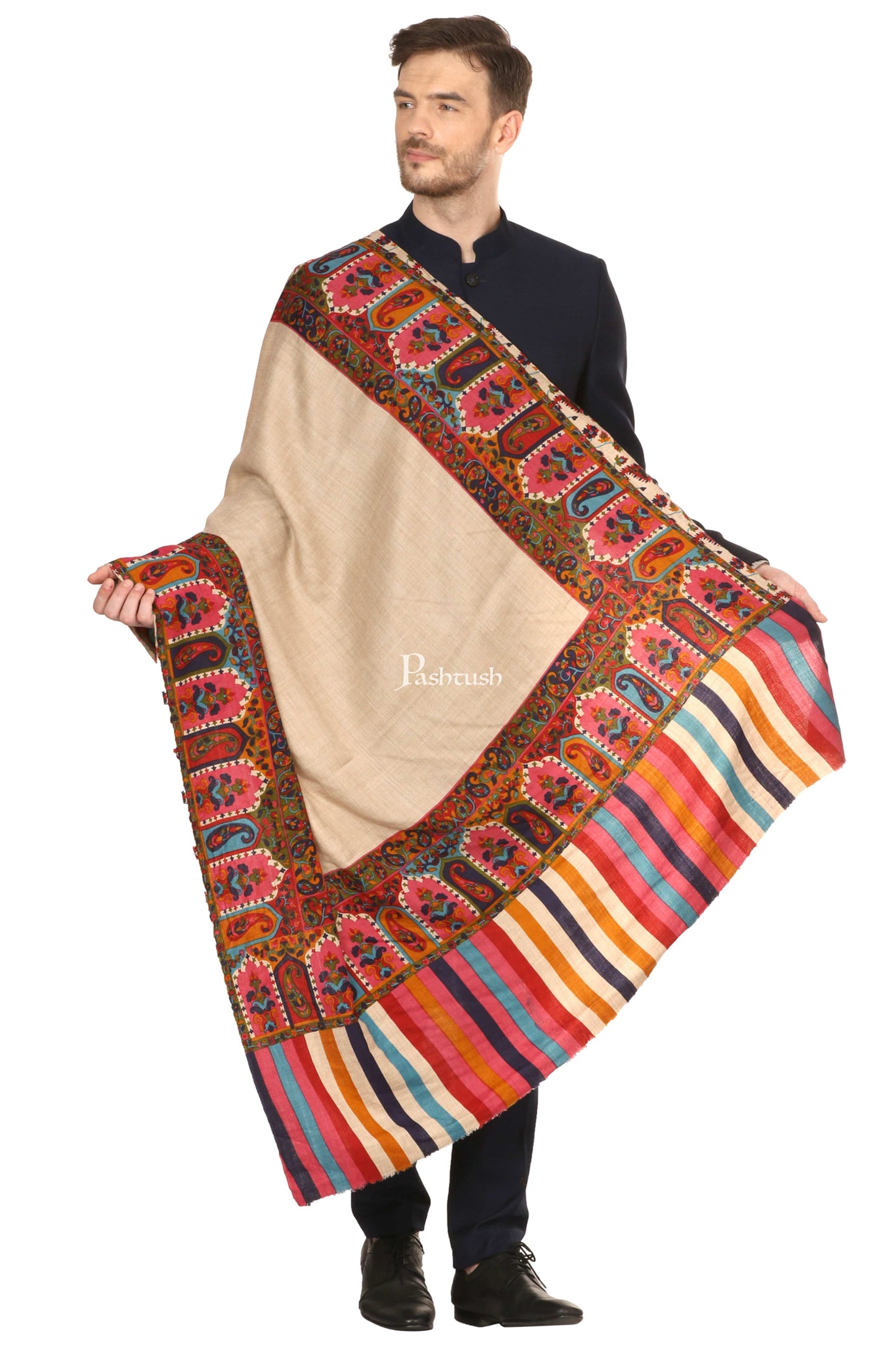 Pashtush India Mens Shawls Gents Shawl Pashtush Mens Kalamkari Printed Shawl, Medium, Thick And Warm
