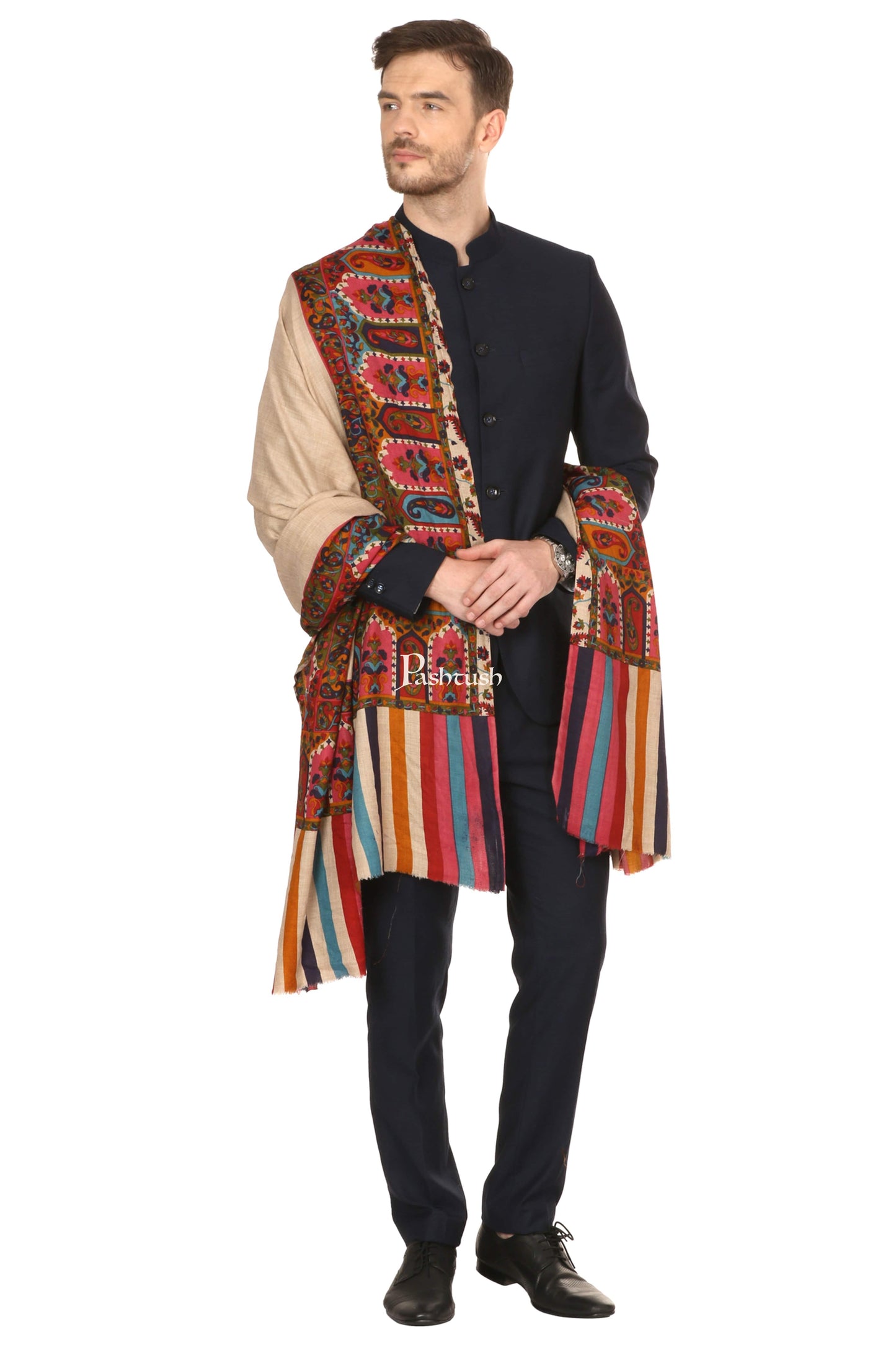 Pashtush India Mens Shawls Gents Shawl Pashtush Mens Kalamkari Printed Shawl, Medium, Thick And Warm