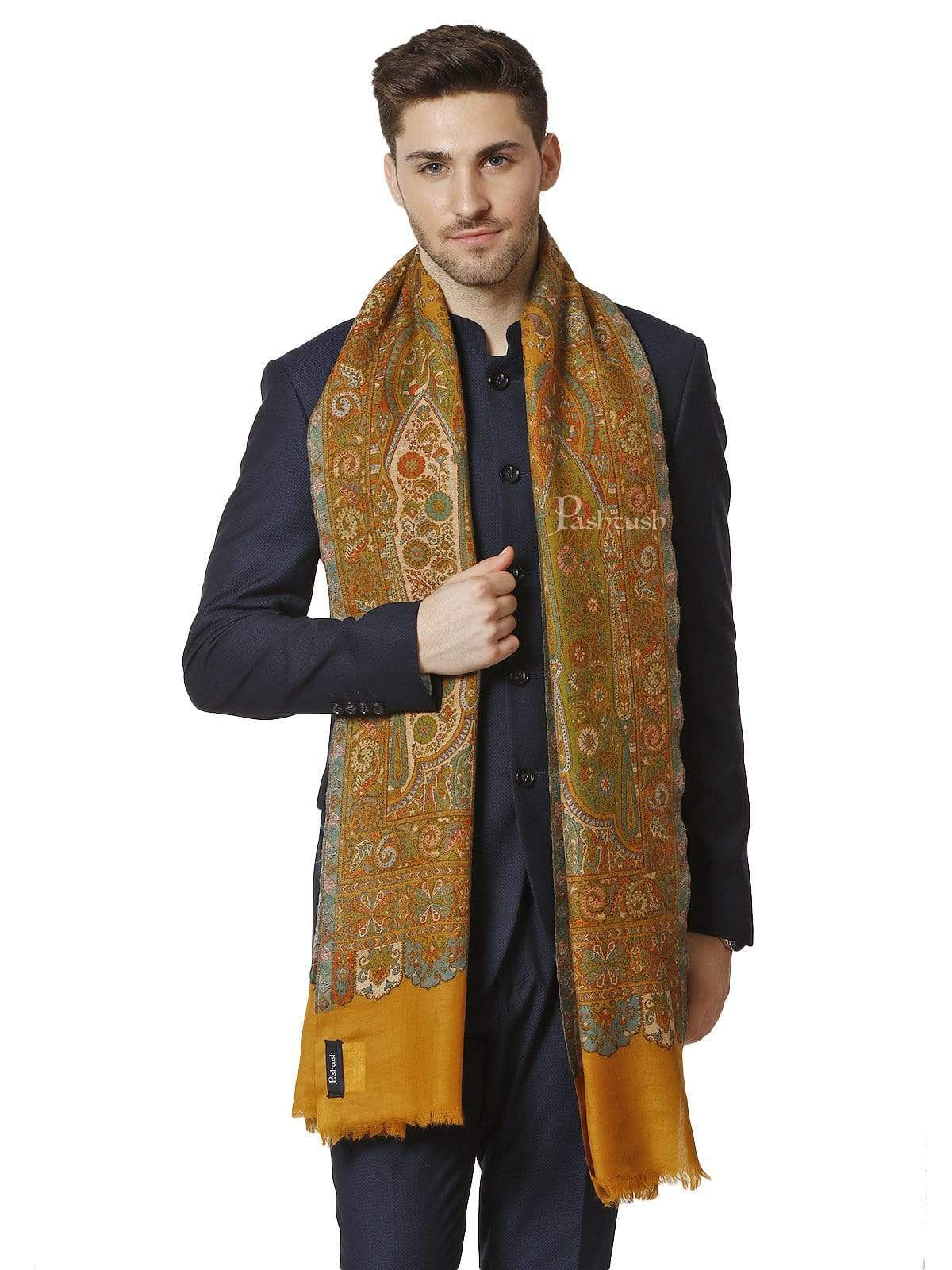 Pashtush India 100x200 Pashtush Mens Kalamkari Weave Pure Wool Stole, With Woolmark Certificate