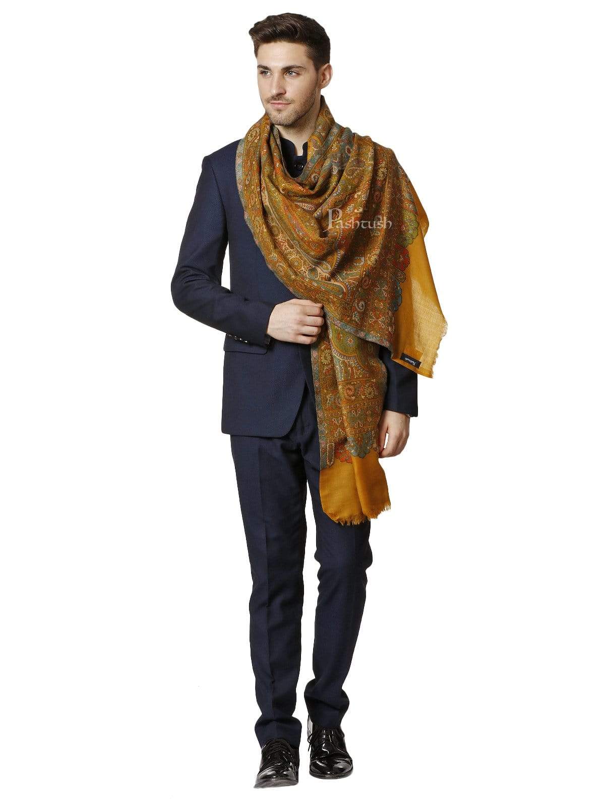 Pashtush India 100x200 Pashtush Mens Kalamkari Weave Pure Wool Stole, With Woolmark Certificate