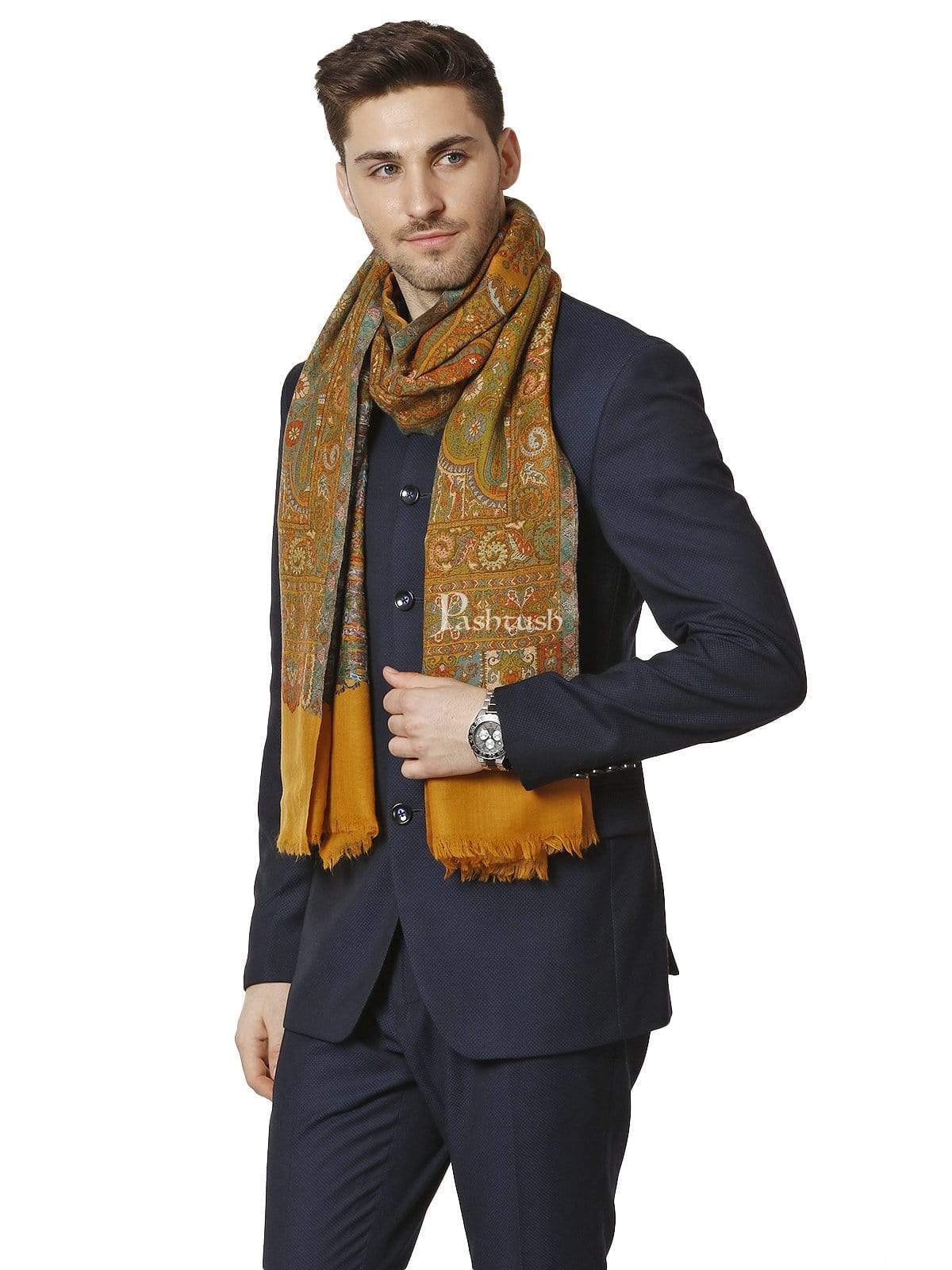 Pashtush India 100x200 Pashtush Mens Kalamkari Weave Pure Wool Stole, With Woolmark Certificate