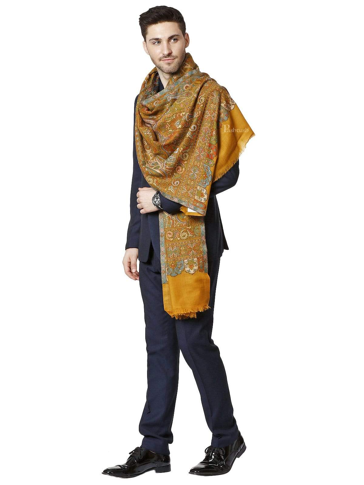Pashtush India 100x200 Pashtush Mens Kalamkari Weave Pure Wool Stole, With Woolmark Certificate