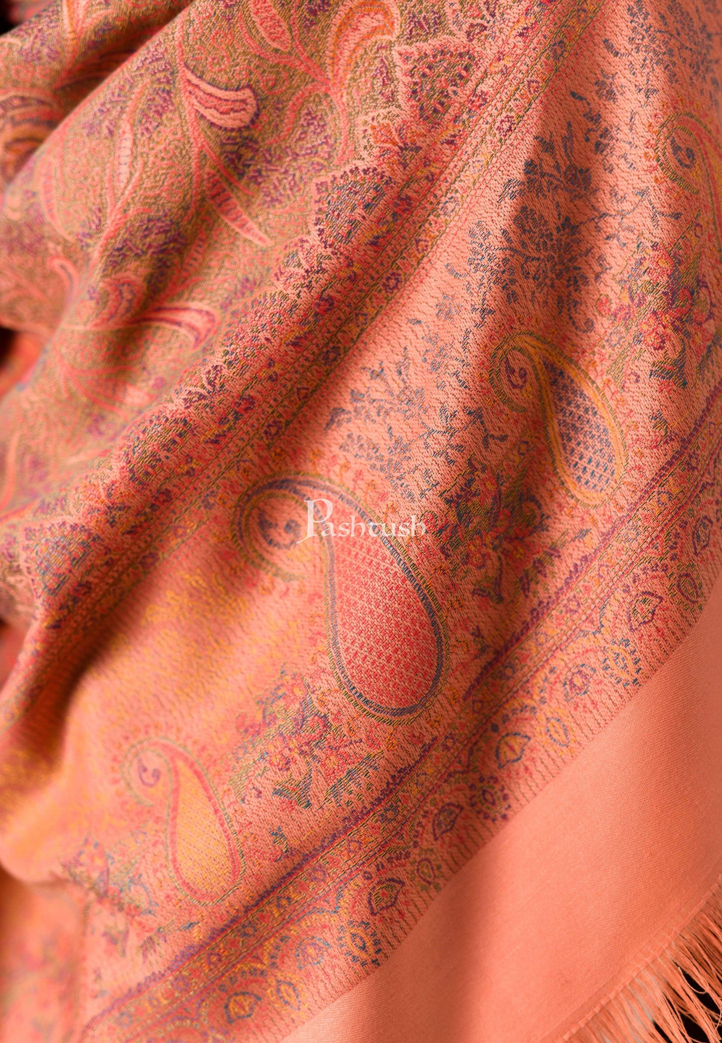 Pashtush India 100x200 Pashtush Mens Kashmiri Design Jamawar Shawl, Soft and Warm, Peach