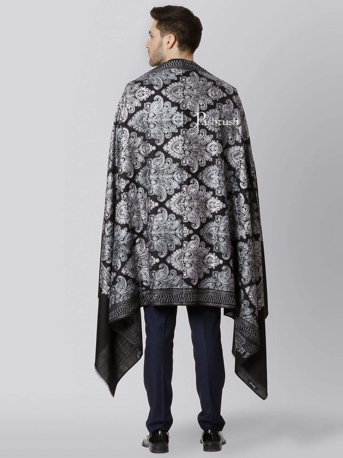 Pashtush India 114x228 Pashtush Mens, Kashmiri Embroidery Needlework Shawl, Fine Wool, Black