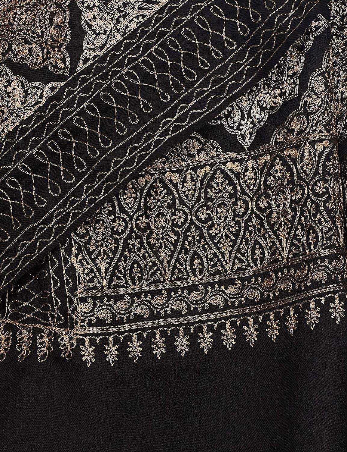 Pashtush India 114x228 Pashtush Mens Kashmiri Embroidery Shawl, Light Weight, Fine Wool, Black