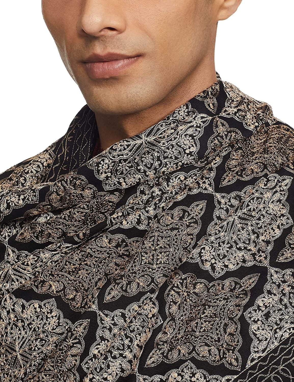 Pashtush India 114x228 Pashtush Mens Kashmiri Embroidery Shawl, Light Weight, Fine Wool, Black