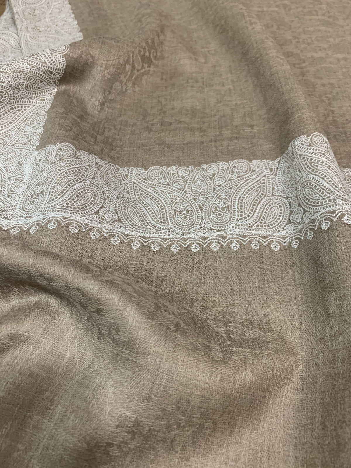 Pashtush India 114x228 Pashtush Mens Kashmiri Embroidery Tone on Tone Double border Shawl Medium