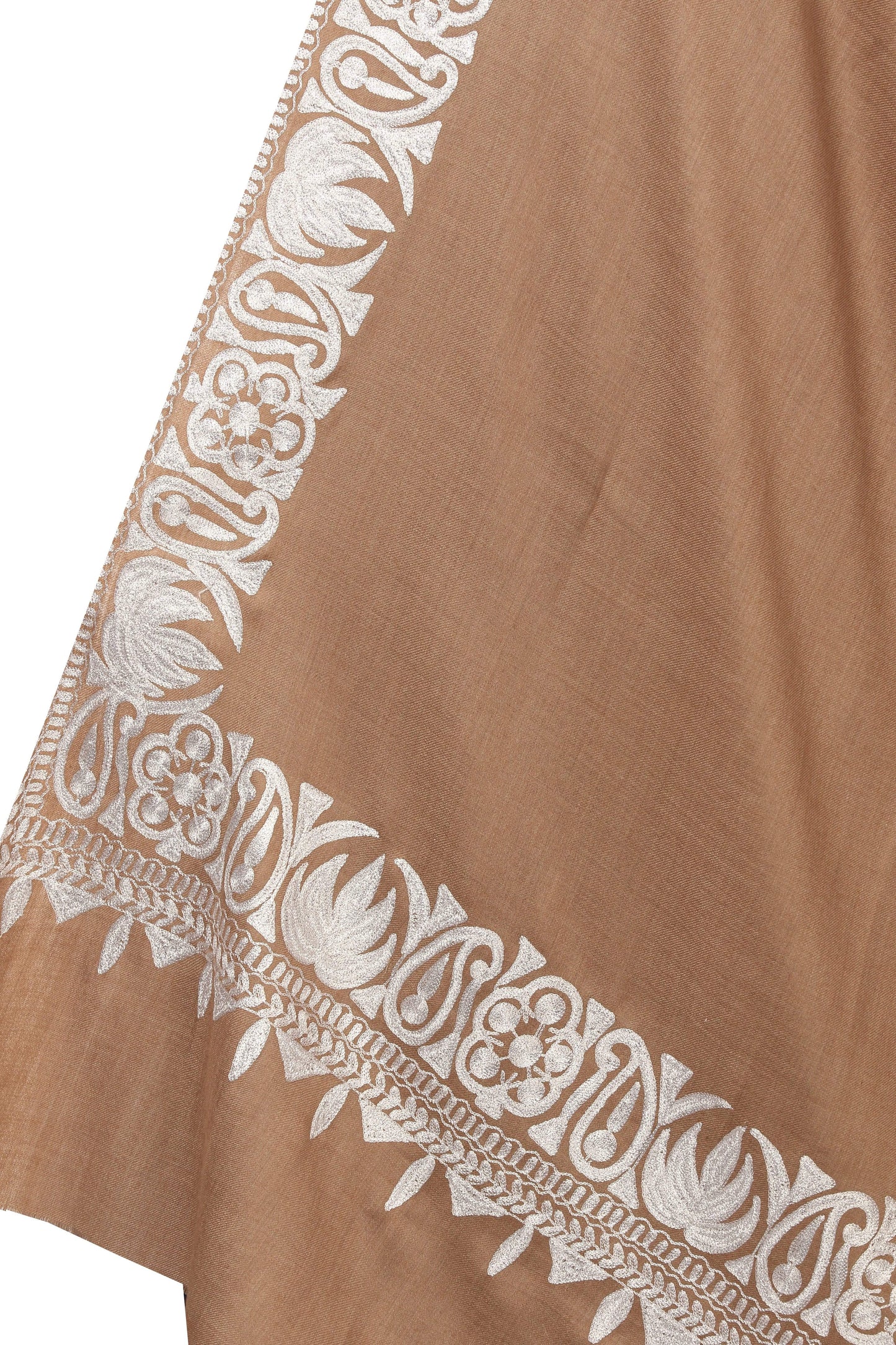 Pashtush India Shawl Pashtush Mens Kashmiri Hand Embroidery Shawl, Fine Wool with Tilla Zari Work - Taupe