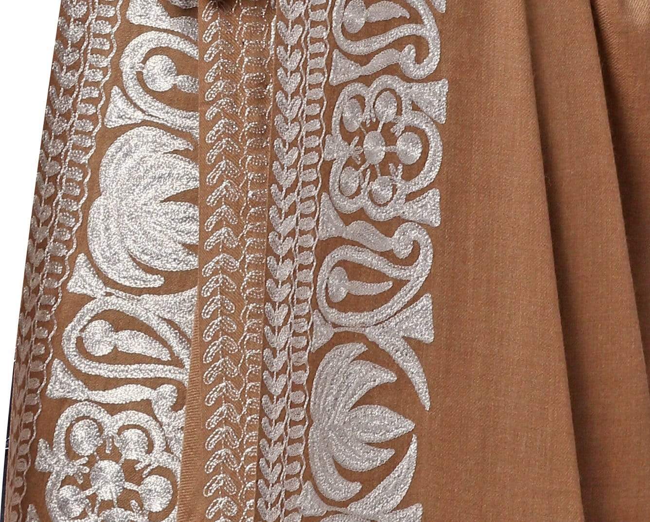 Pashtush India Shawl Pashtush Mens Kashmiri Hand Embroidery Shawl, Fine Wool with Tilla Zari Work - Taupe