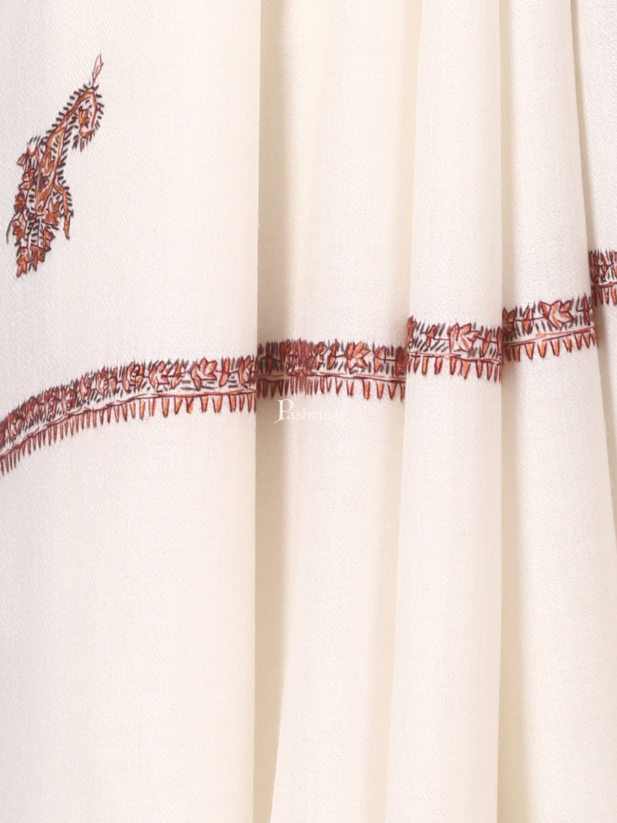 Pashtush India Mens Shawls Gents Shawl Pashtush Mens Kingri Shawl, Hand Embroidery Shawl, Full Size (White)