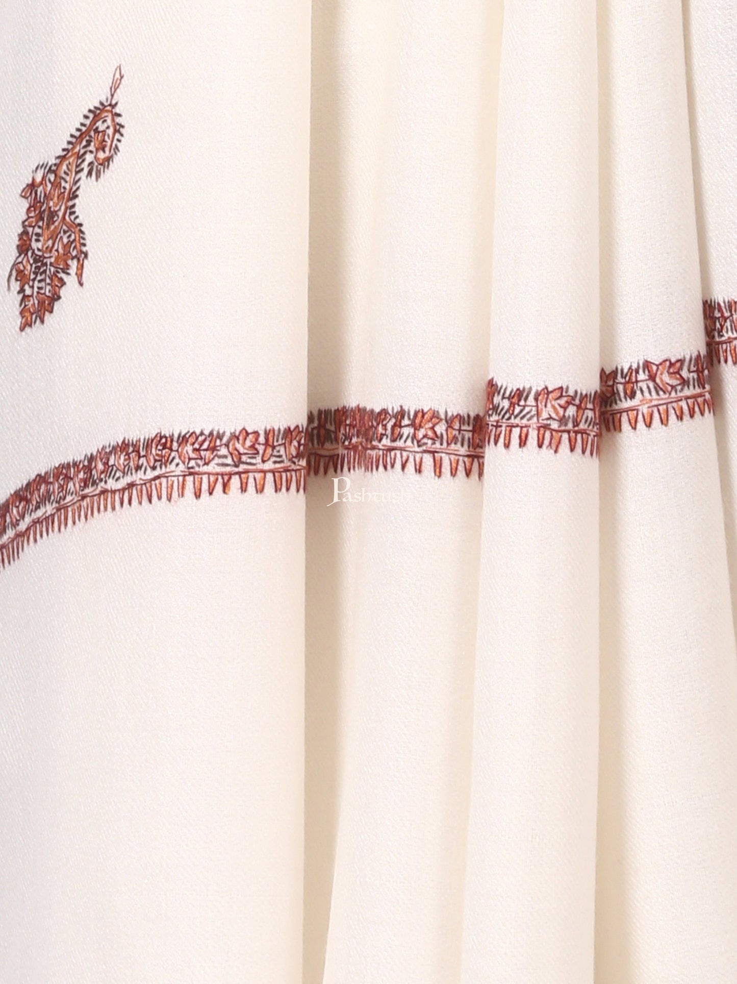 Pashtush India Mens Shawls Gents Shawl Pashtush Mens Kingri Shawl, Hand Embroidery Shawl, Full Size (White)