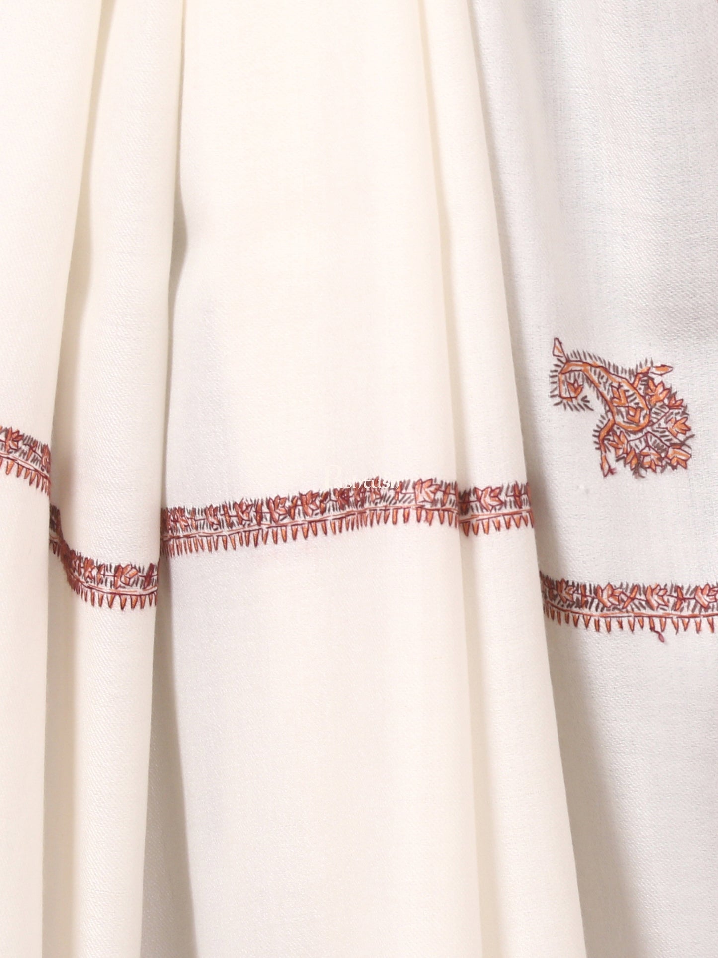 Pashtush India Mens Shawls Gents Shawl Pashtush Mens Kingri Shawl, Hand Embroidery Shawl, Full Size (White)