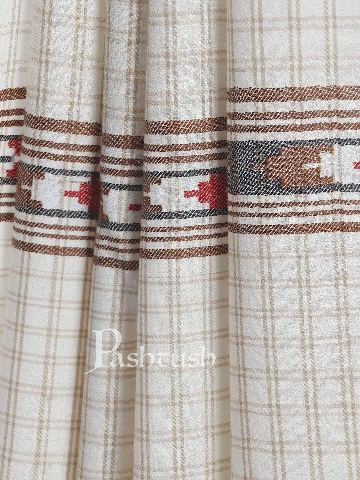 Pashtush India 127x254 Pashtush Mens Kullu Weave Shawl with Checkered Weave, White