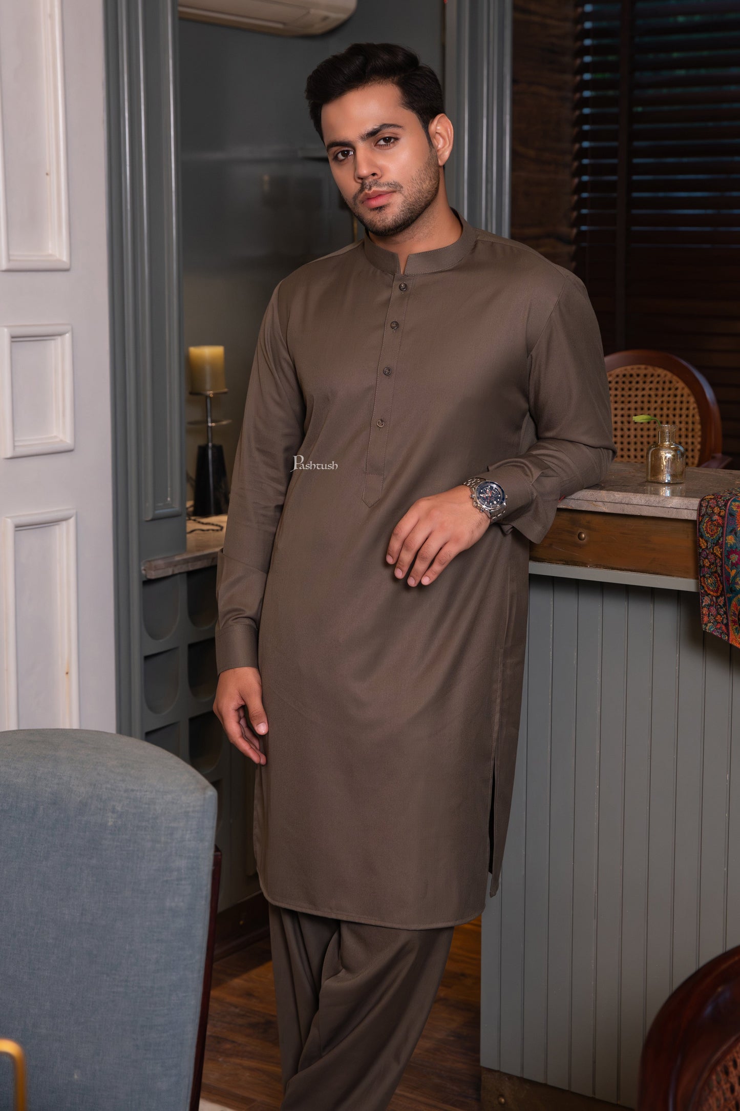 Pashtush India Kurta Pashtush Mens Kurta, Olive Green