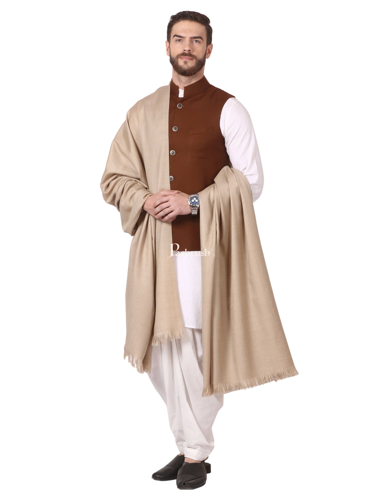 Pashtush India Mens Shawls Gents Shawl Pashtush Mens Lohi, Thick And Warm Gents Shawl, 100% Pure Wool, Woolmark Certified