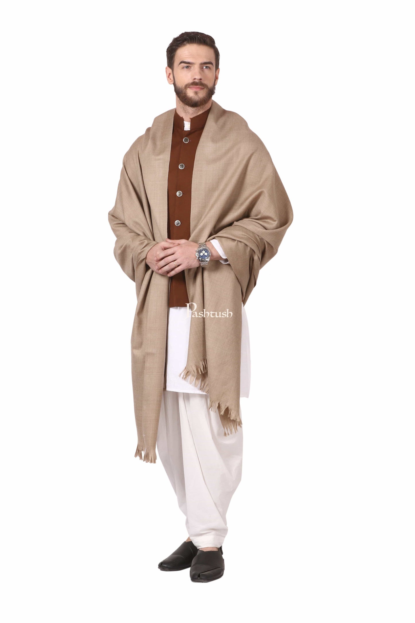 Pashtush India Mens Shawls Gents Shawl Pashtush Mens Lohi, Thick And Warm Gents Shawl, 100% Pure Wool, Woolmark Certified