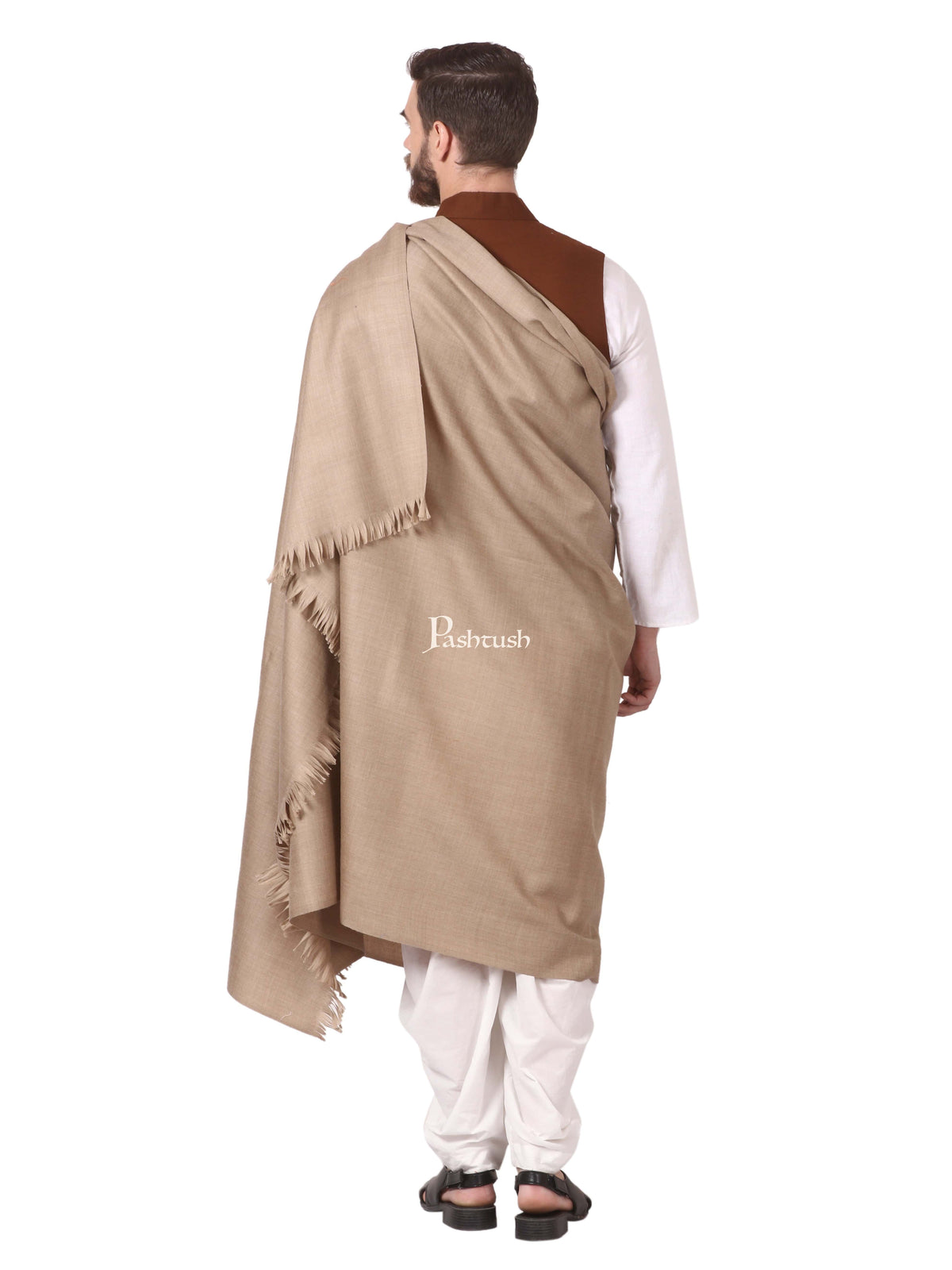 Pashtush India Mens Shawls Gents Shawl Pashtush Mens Lohi, Thick And Warm Gents Shawl, 50% Pure Wool, Beige