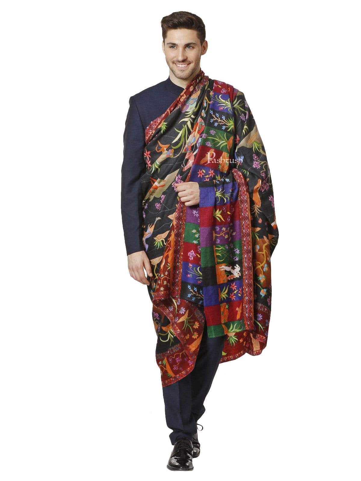 Pashtush India 127x254 Pashtush Mens Mens Shikaardar Printed Shawl, Pure Wool with Woolmark Certificate