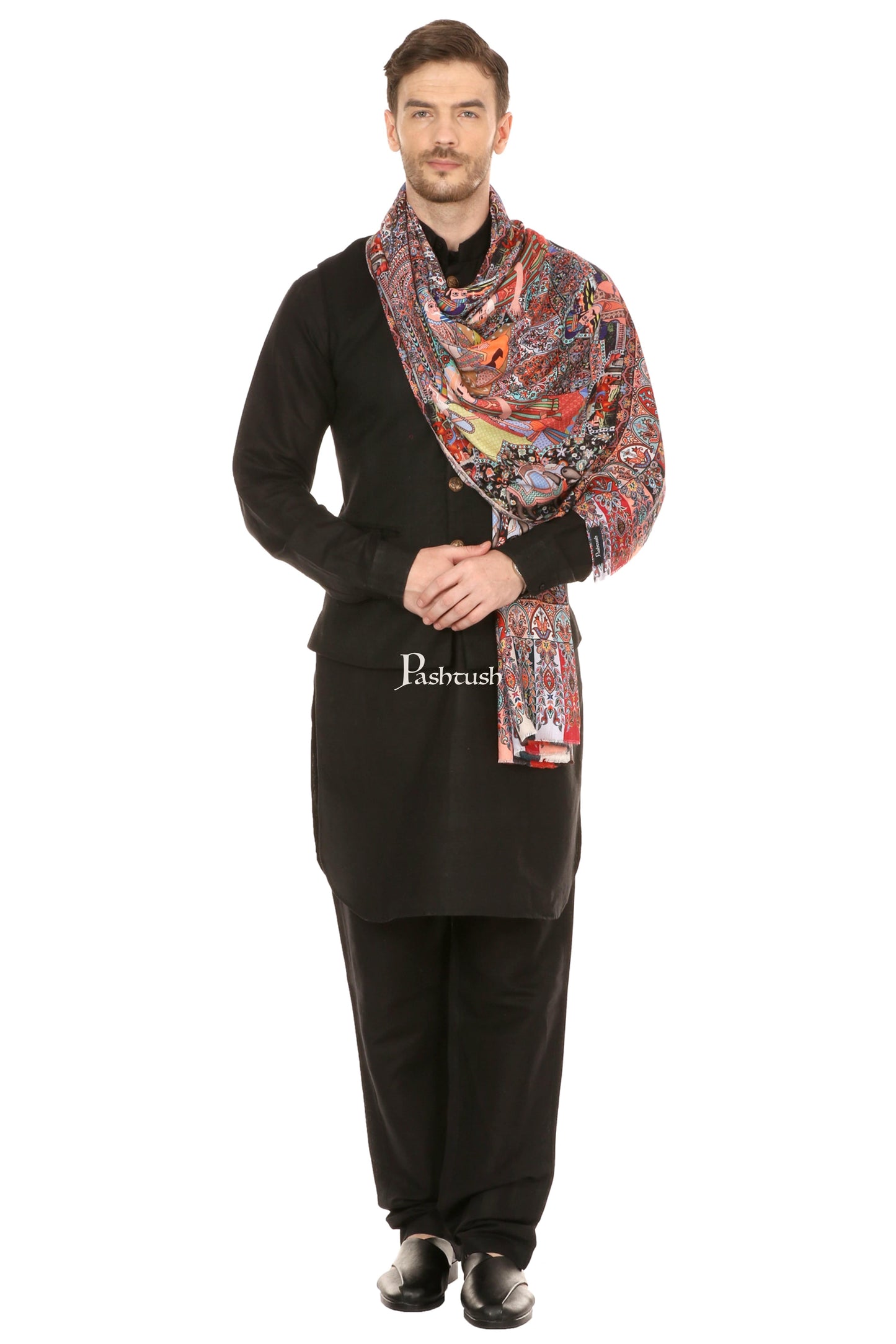 Pashtush India Mens Scarves Stoles and Mufflers Pashtush Mens Mughal Darbar Printed Stole, Extra Soft Bamboo Fabric