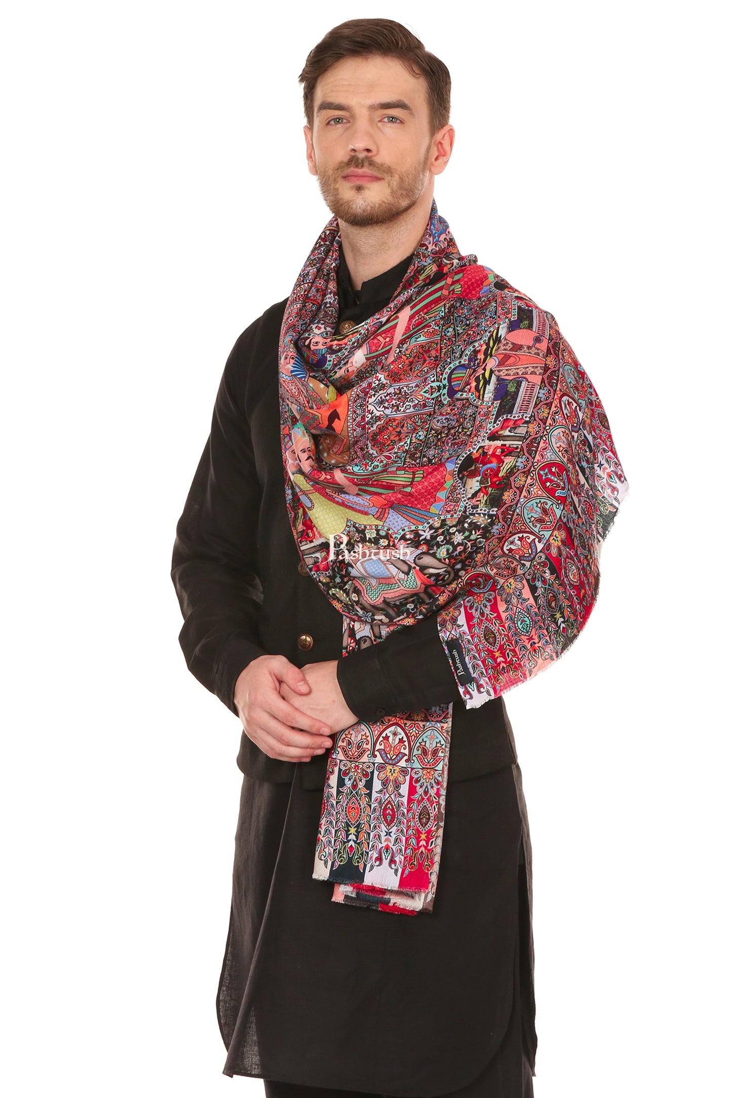 Pashtush India Mens Scarves Stoles and Mufflers Pashtush Mens Mughal Darbar Printed Stole, Extra Soft Bamboo Fabric