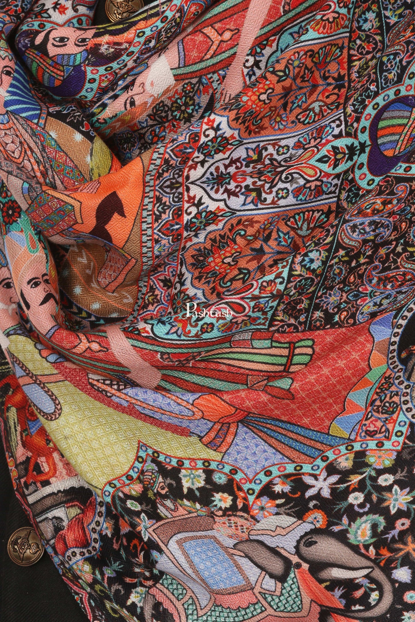 Pashtush India Mens Scarves Stoles and Mufflers Pashtush Mens Mughal Darbar Printed Stole, Extra Soft Bamboo Fabric