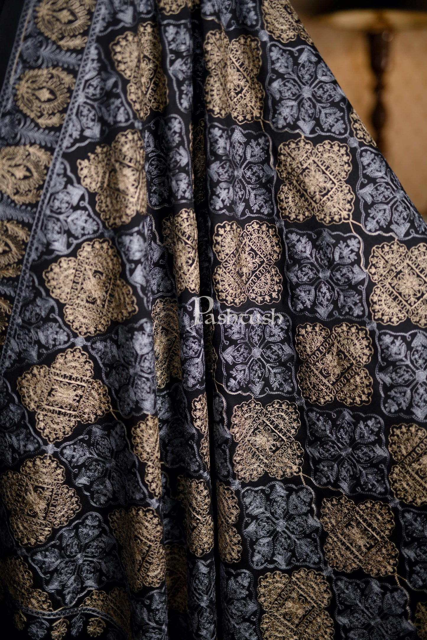 Pashtush India 100x200 Pashtush Mens Nalki Embroidery Stole, Pure Wool, Woolmark Certified
