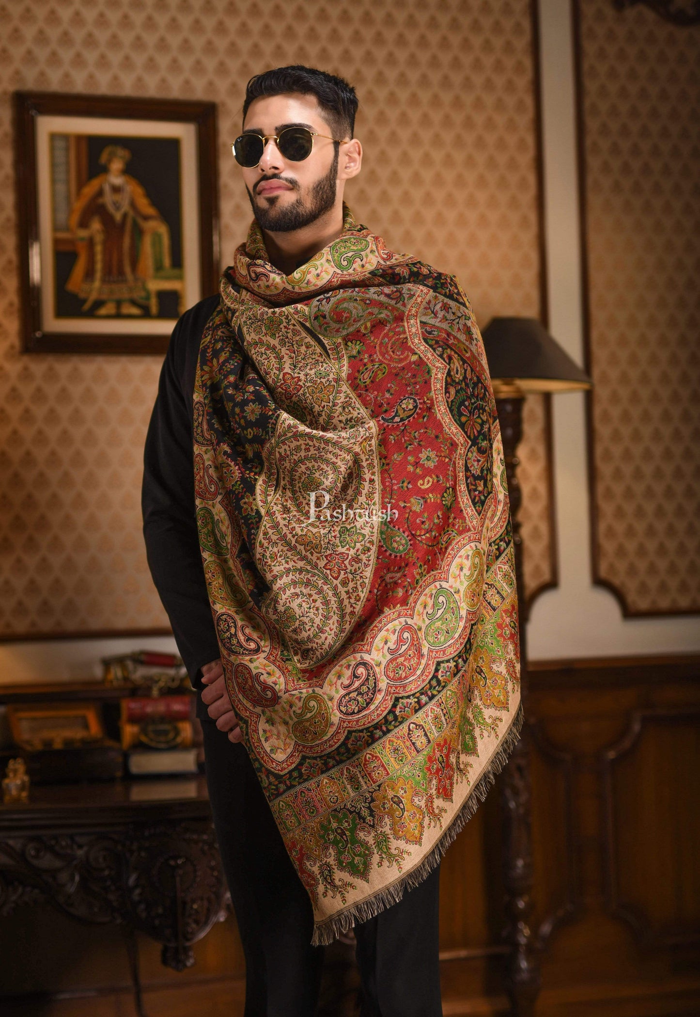Pashtush India 100x200 Pashtush Mens Paisley Weave Ethnic Shawl, Soft and Warm