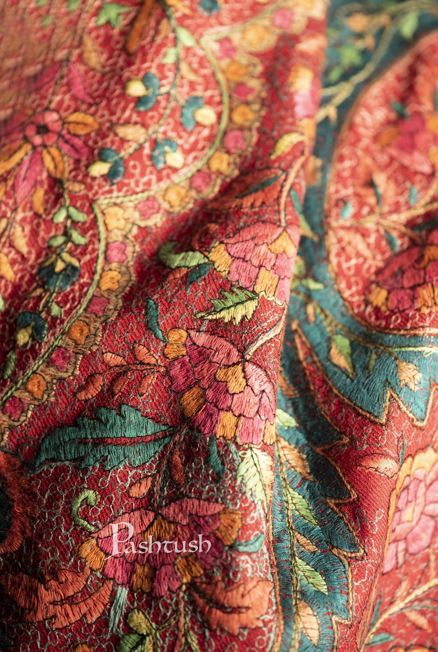 Pashtush India 100x200 Pashtush Mens Papier Mache Embroidered Jamawar Stole, Fine Wool, Soft and Warm