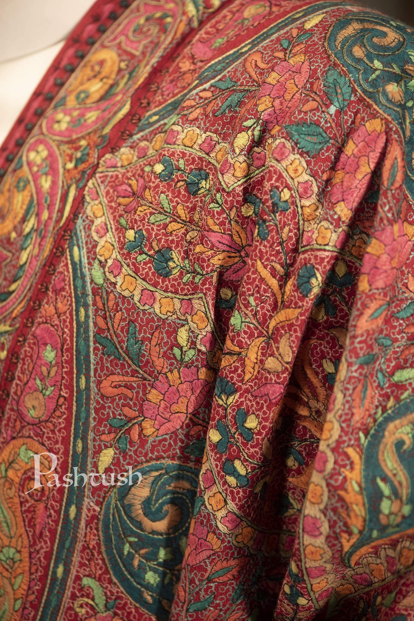 Pashtush India 100x200 Pashtush Mens Papier Mache Embroidered Jamawar Stole, Fine Wool, Soft and Warm