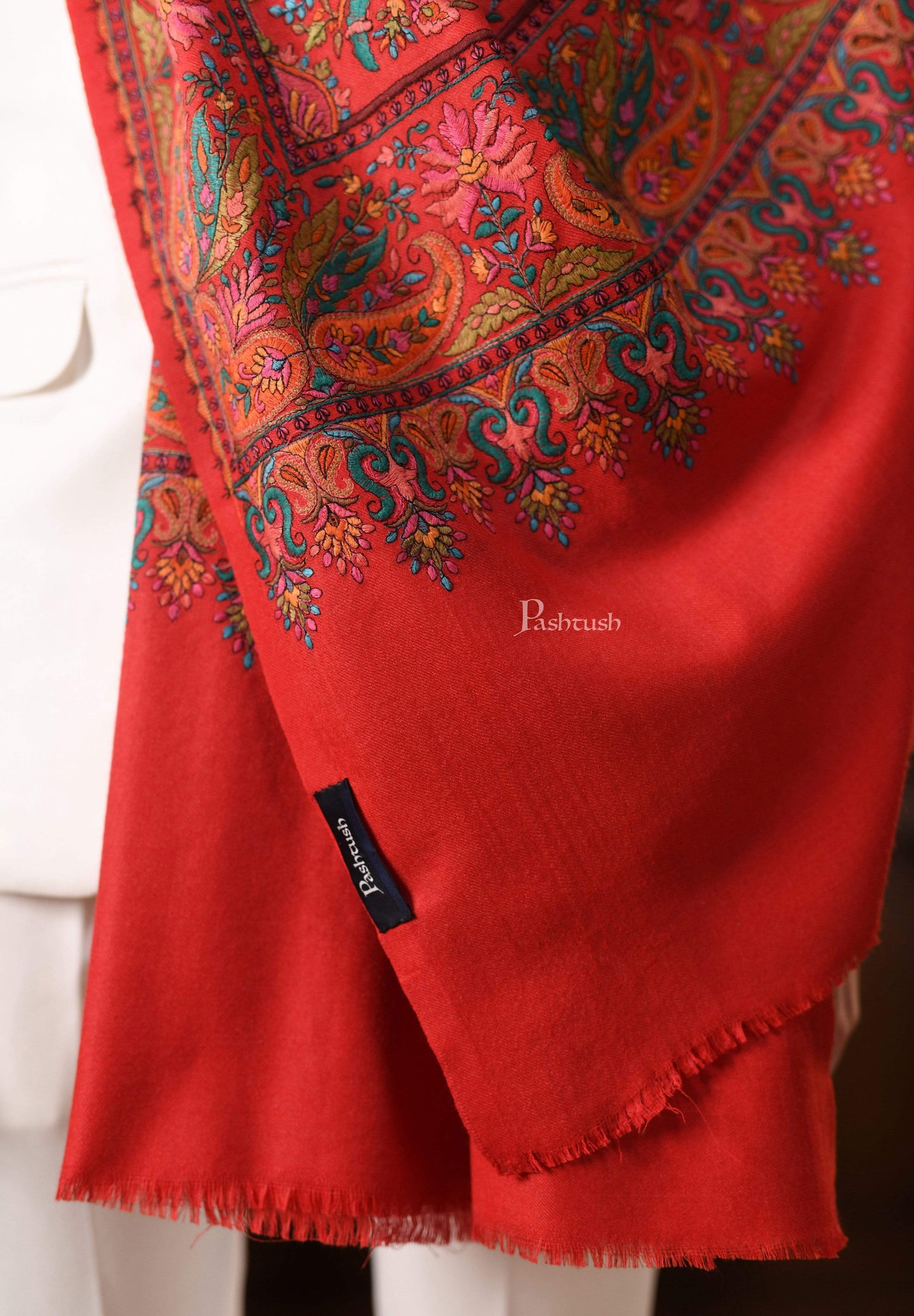 Pashtush India 100x200 Pashtush Mens Papier-mâché Embroidered Shawl, Fine Wool with Silky Embroidery, Maroon