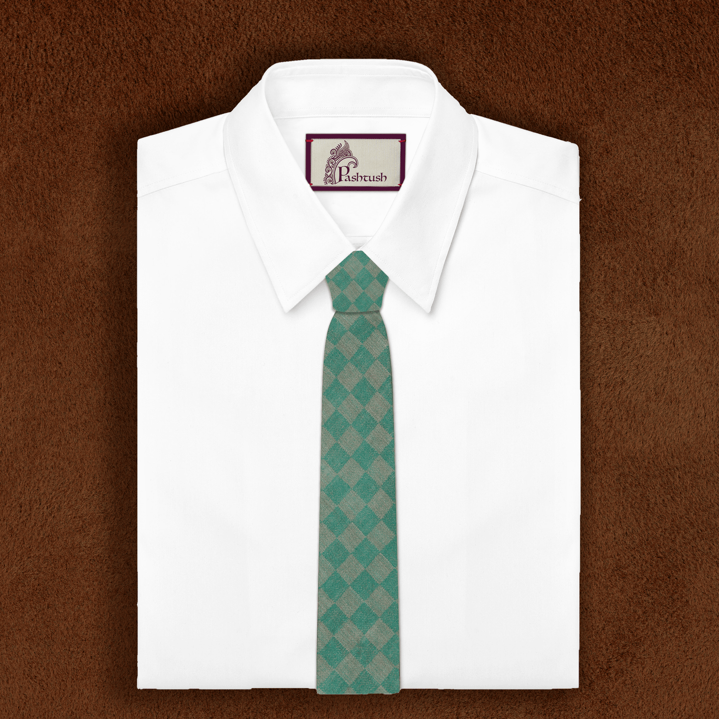 Pashtush Mens Necktie, Soft And Luxurious, Checkered Design, Free Size, Marlon Green