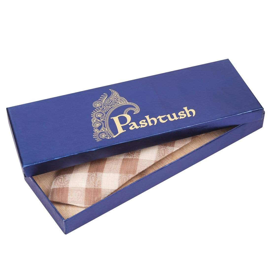Pashtush Mens Necktie, Soft And Luxurious, Paisley Checks, Free Size, Beige