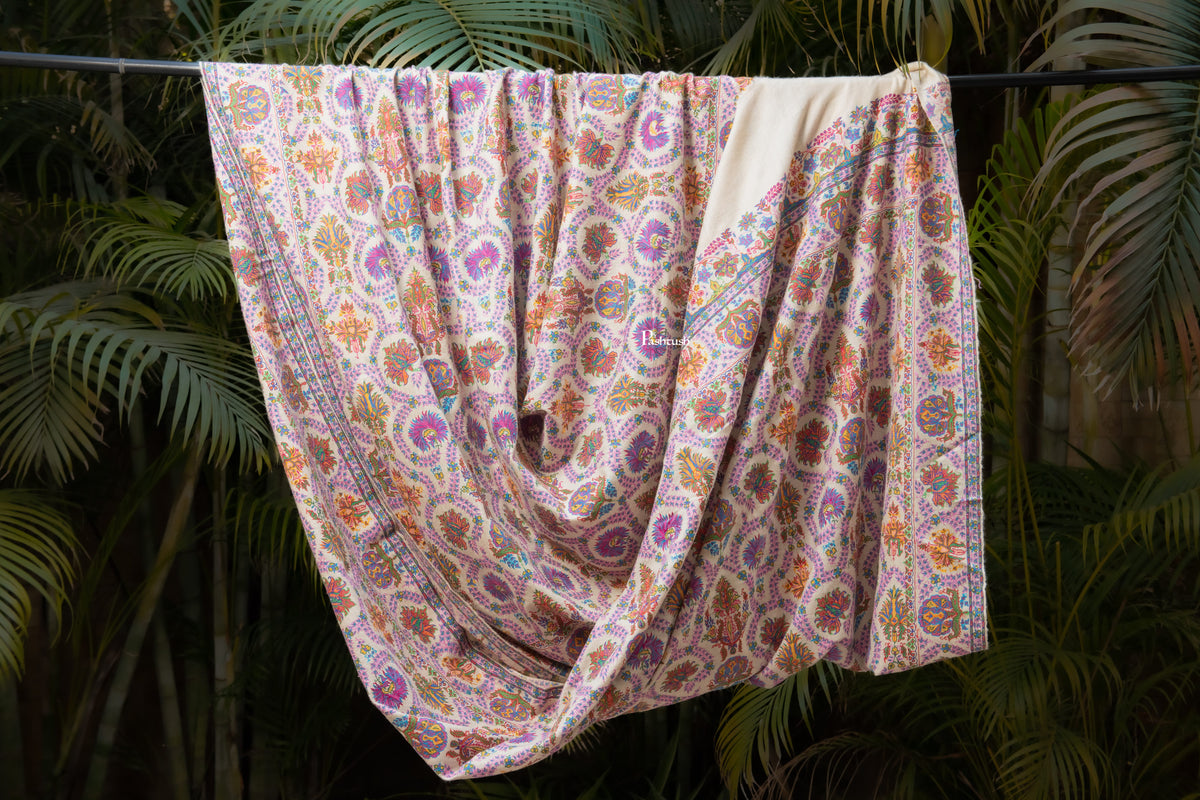 Pashtush India Mens Shawls Gents Shawl Pashtush Mens Pure Pashmina Shawl, Sozni Hand Embroidery, Hand Woven, Tonal Design, Multicolour With Natural Woven Base