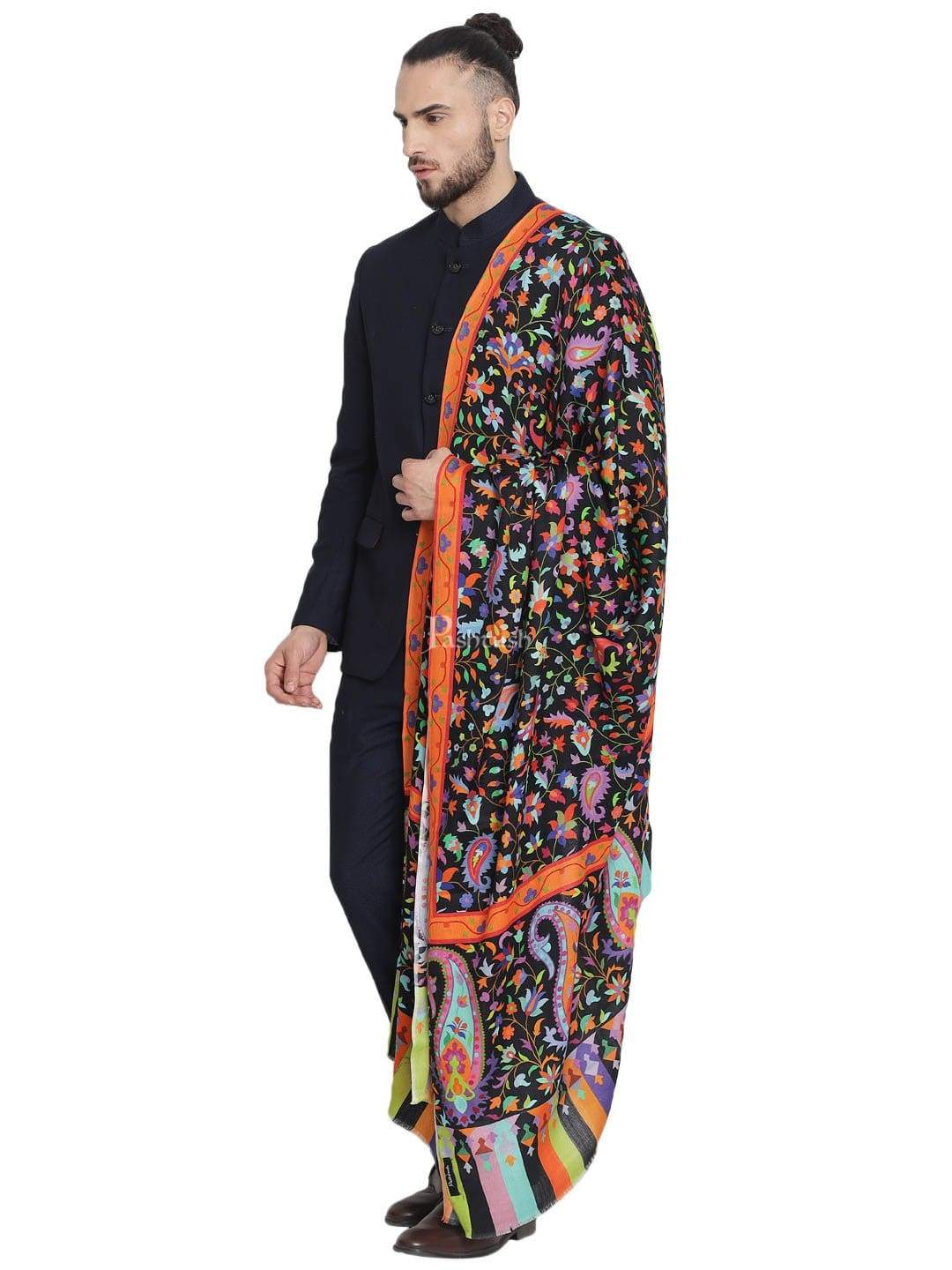 Pashtush India 100x200 Pashtush Mens Pure Wool Printed Stole, Soft and Warm