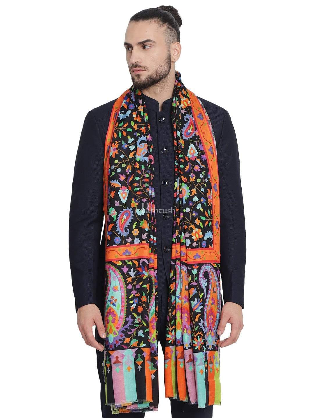 Pashtush India 100x200 Pashtush Mens Pure Wool Printed Stole, Soft and Warm