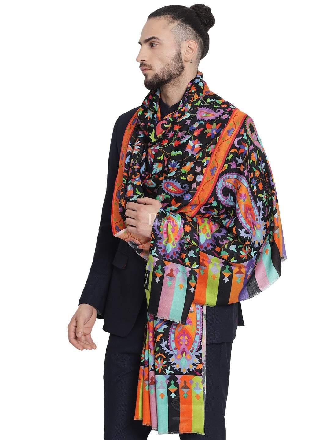 Pashtush India 100x200 Pashtush Mens Pure Wool Printed Stole, Soft and Warm