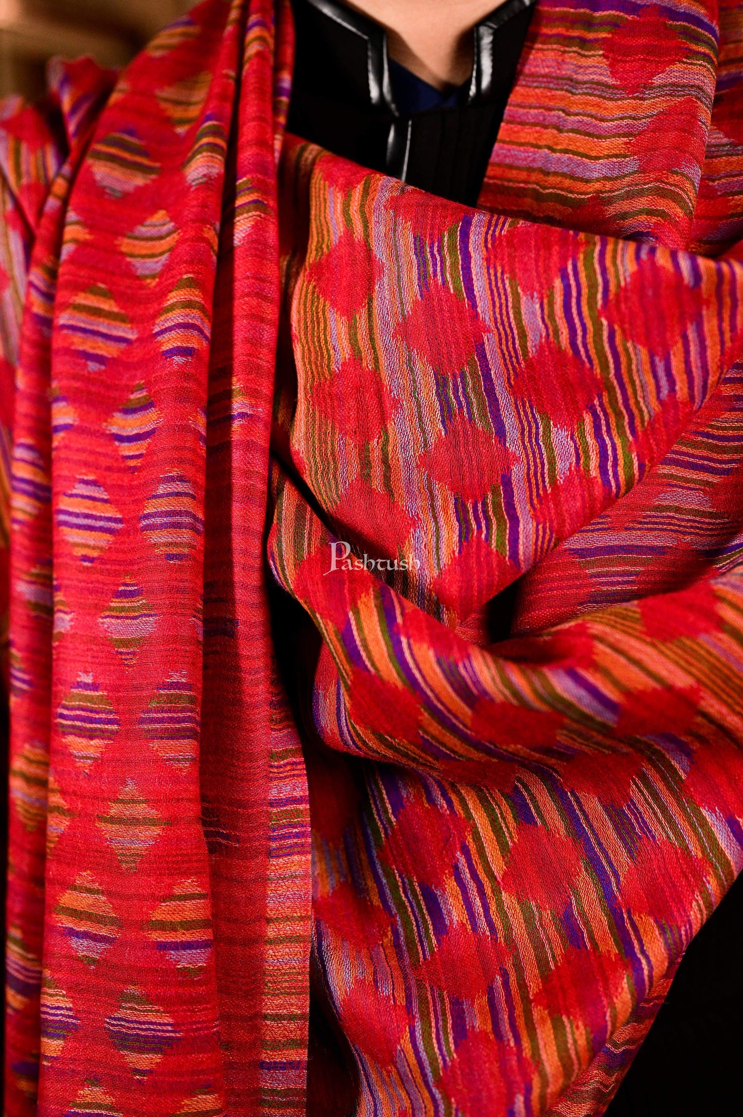 Pashtush India 70x200 Pashtush Mens Reversible Stole, 100% Pure Wool With Woolmark Certification, Multi coloured