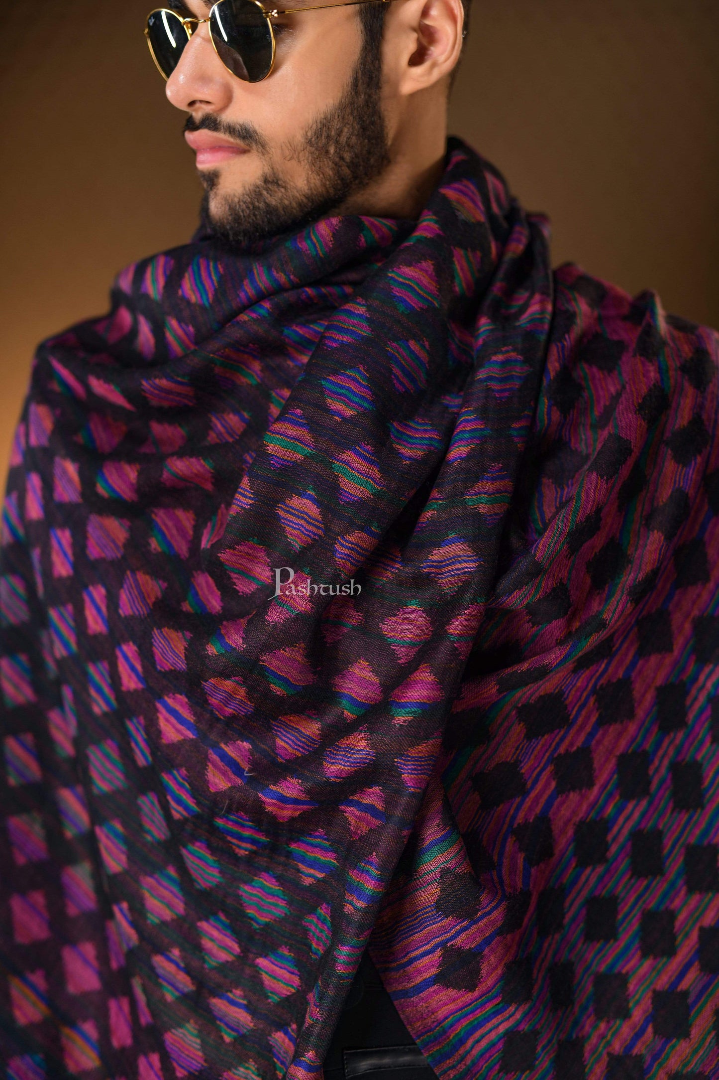 Pashtush India 70x200 Pashtush Mens Reversible Stole, 100% Pure Wool With Woolmark Certification, Multi coloured